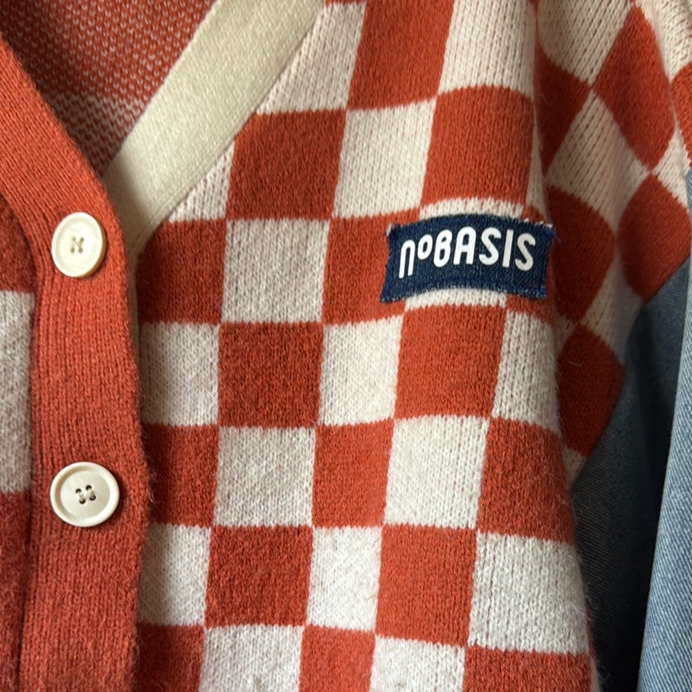 Women’s Checkered Sweater - Orange and Blue - Picture 3 of 6